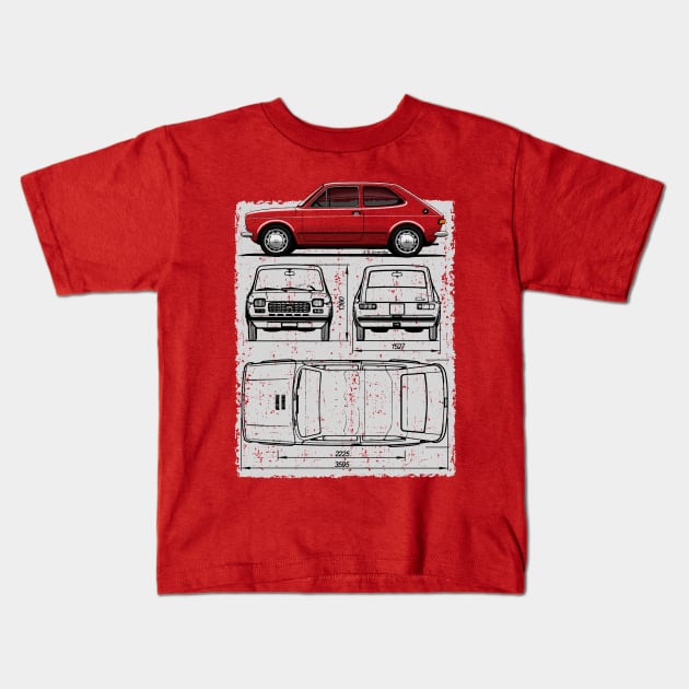 The beautiful, convenient and advanced to his time italian car with blueprint drawing Kids T-Shirt by jaagdesign